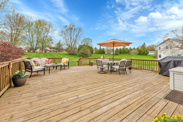 5280 Brantford, Grand Blanc, MI 48439 - deck with a grill, an outdoor living space, a yard, and outdoor dining space