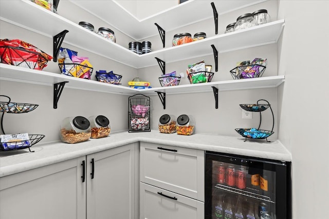 storage area featuring wine cooler