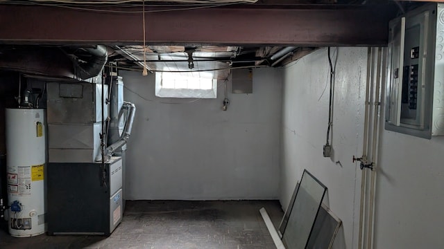 14024 Rossini Dr, Detroit, MI 48205 - below grade area with electric panel, water heater, and heating unit