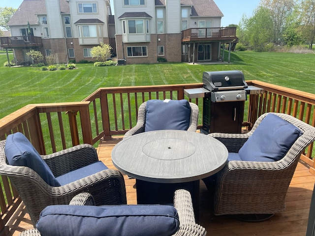 6181 Warwick Dr, Commerce Twp, MI 48382 - wooden terrace with a lawn and grilling area