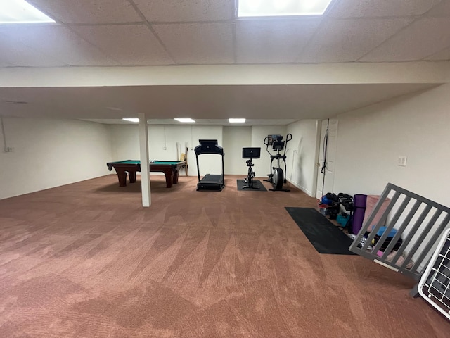 6181 Warwick Dr, Commerce Twp, MI 48382 - finished basement with carpet flooring and billiards table