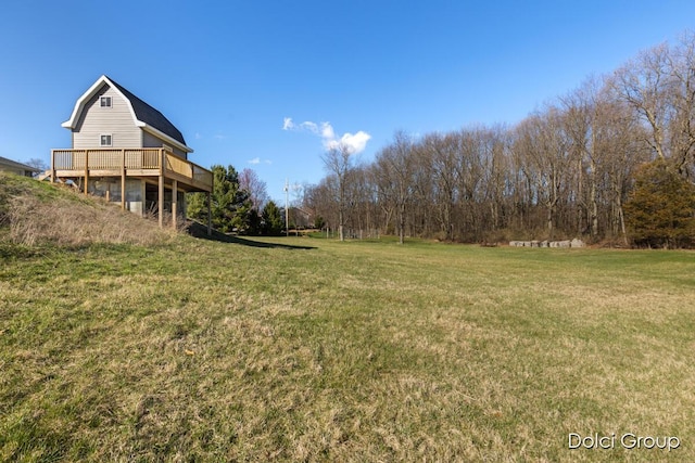 view of yard featuring a wooden deck