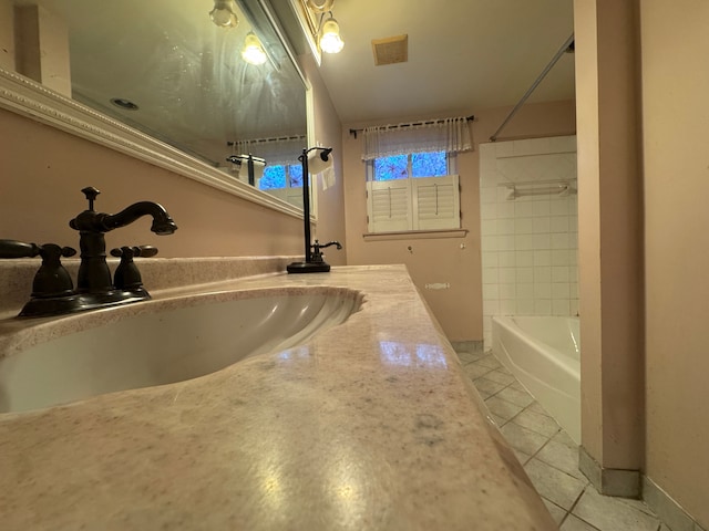 29318 Orvylle Dr, Warren, MI 48092 - bathroom featuring visible vents, shower / bath combination, tile patterned floors, and vanity