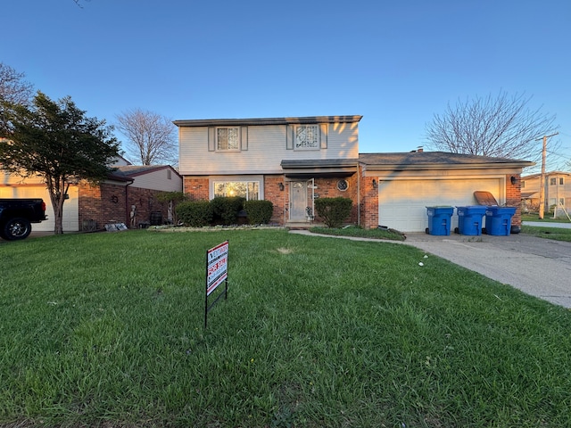 29318 Orvylle Dr, Warren, MI 48092 - traditional home with an attached garage, brick siding, driveway, and a front yard