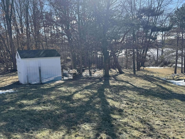 18175 Lake Dr, Big Rapids, MI 49307 - view of yard featuring an outbuilding and a storage unit