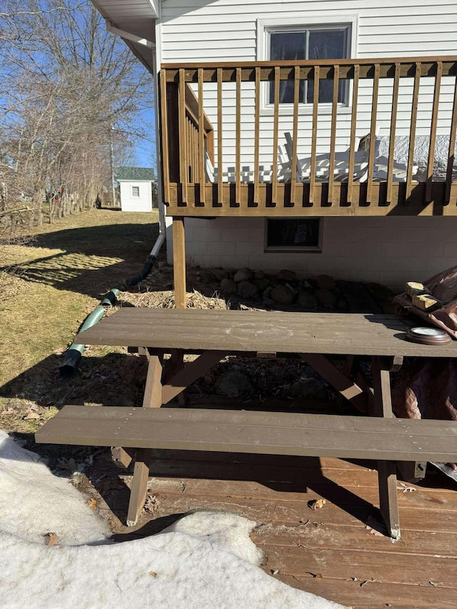 18175 Lake Dr, Big Rapids, MI 49307 - wooden deck featuring an outdoor structure