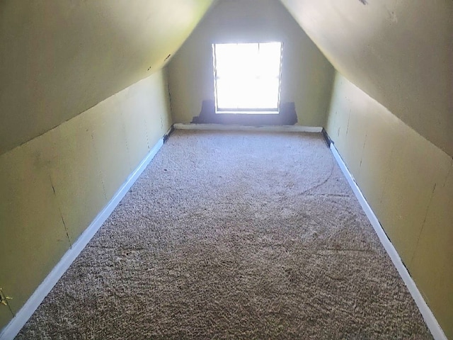 additional living space featuring lofted ceiling, baseboards, and carpet