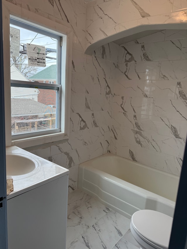 2651 Neibel St, Hamtramck, MI 48212 - bathroom featuring vanity, marble finish floor, and toilet