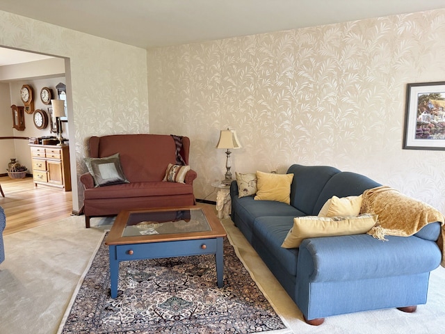 12131 Brandywine Dr, Brighton, MI 48114 - living room featuring wallpapered walls and light carpet