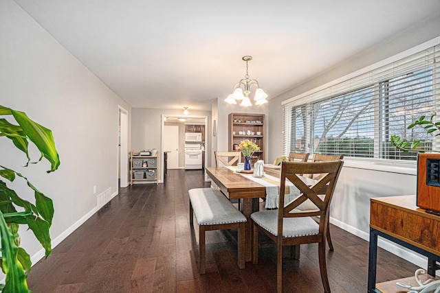 3804 Lincoln Ave, Saint Joseph, MI 49085 - dining area featuring baseboards, a chandelier, and dark wood finished floors