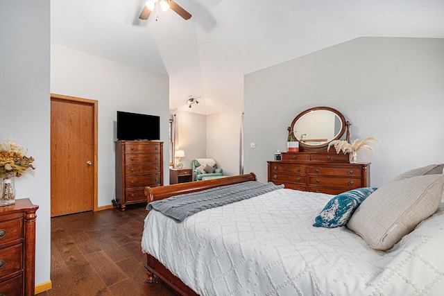 3804 Lincoln Ave, Saint Joseph, MI 49085 - bedroom with a ceiling fan, dark wood-style floors, and lofted ceiling