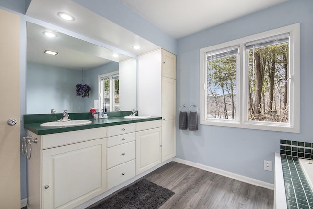 3942 Harmon Dr, Fremont, MI 49412 - full bathroom with a healthy amount of sunlight, a sink, and baseboards