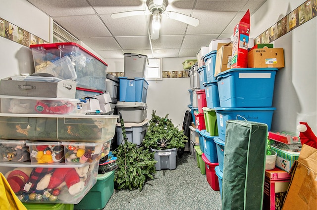 storage area with a ceiling fan