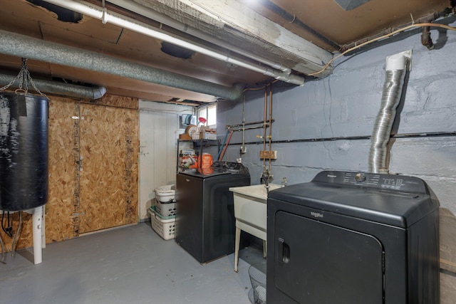 below grade area featuring independent washer and dryer