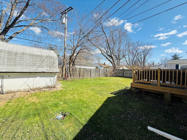 view of yard featuring a fenced backyard and a deck