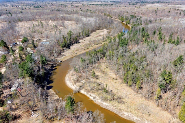 bird's eye view with a view of trees and a water view