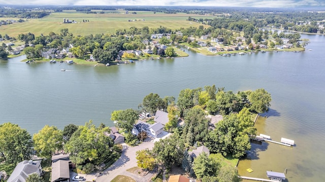 aerial view with a water view and a residential view