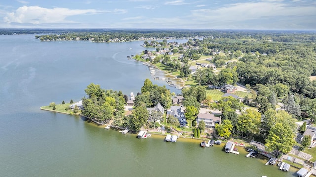 aerial view with a water view and a residential view