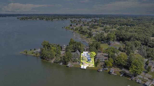 aerial view with a water view