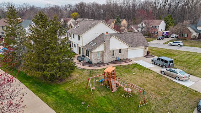 aerial view with a residential view
