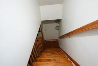 stairs featuring wood finished floors