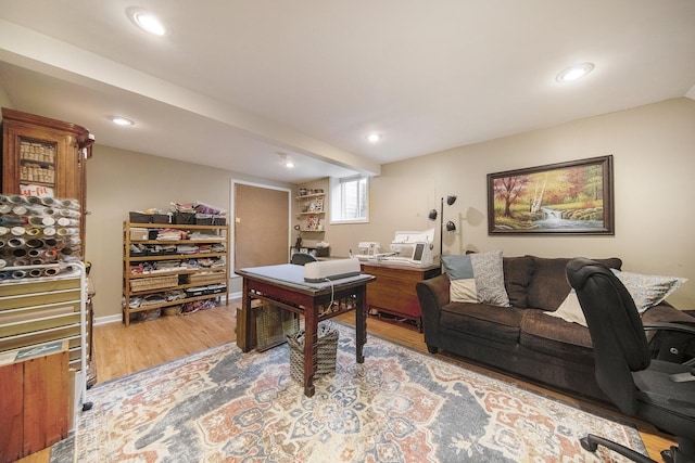 office space featuring recessed lighting and light wood-style floors