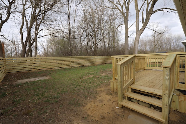 view of yard featuring a wooden deck and a fenced backyard