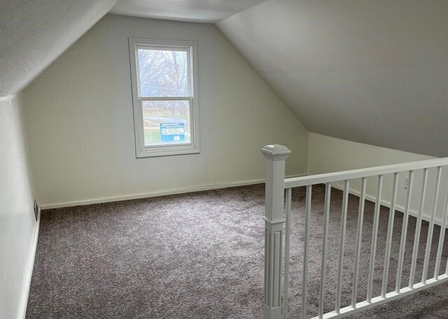 327 E Main St, Vermontville, MI 49096 - additional living space with lofted ceiling, baseboards, and carpet flooring
