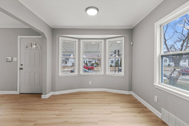 19319 Huntington Rd, Detroit, MI 48219 - entryway with plenty of natural light, visible vents, baseboards, and light wood-type flooring