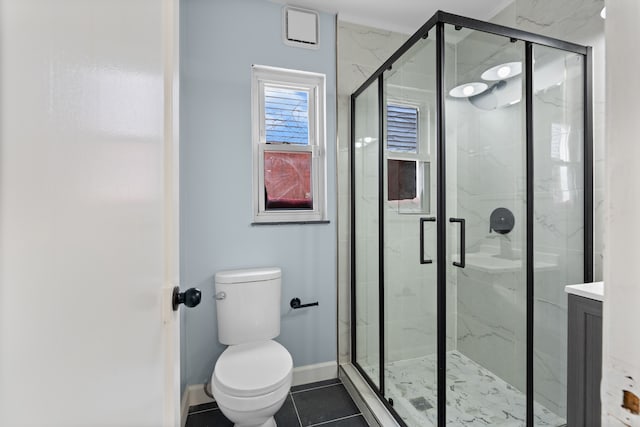 19319 Pennington Dr, Detroit, MI 48221 - bathroom with toilet, a stall shower, baseboards, tile patterned flooring, and vanity