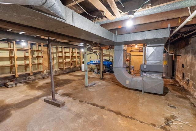 unfinished basement with water heater