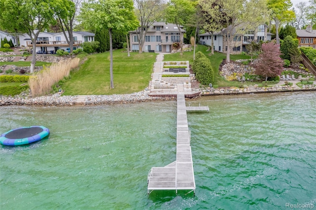 15284 Bealfred Dr, Fenton, MI 48430 - dock with a water view, a lawn, and a residential view