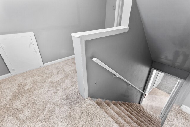 staircase with carpet flooring and baseboards