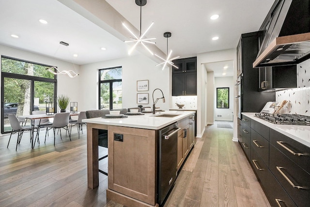 2359 Elinor Ln SE, East Grand Rapids, MI 49506 - kitchen with light wood-style floors, a sink, range hood, and appliances with stainless steel finishes