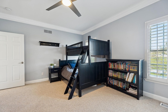 bedroom with visible vents, carpet, and baseboards