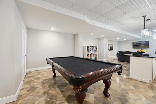 rec room featuring pool table, baseboards, and recessed lighting