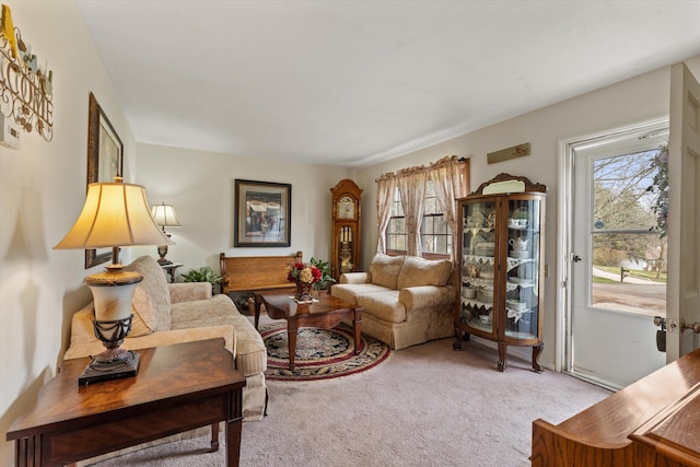 living room featuring a healthy amount of sunlight and carpet flooring