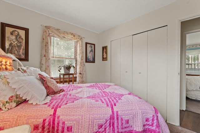 bedroom with carpet floors and a closet