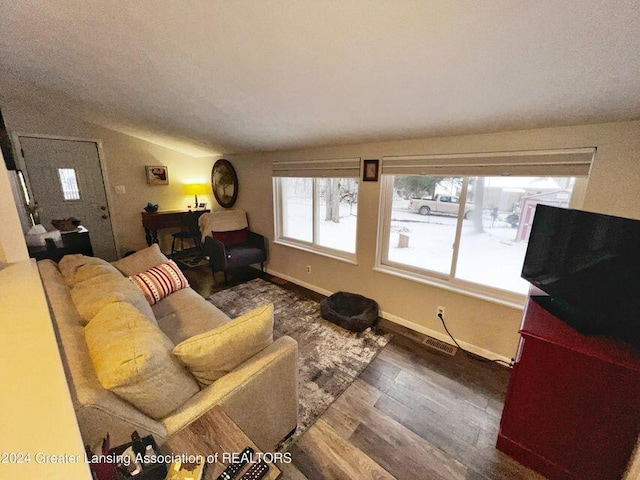 17669 Lake Dr, Barryton, MI 49305 - living area with wood finished floors and baseboards