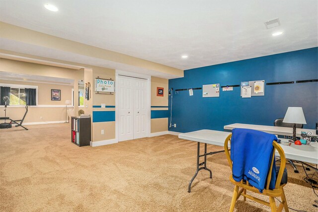 1332 Fluorite Ave, Zeeland, MI 49464 - carpeted home office with baseboards, visible vents, and recessed lighting