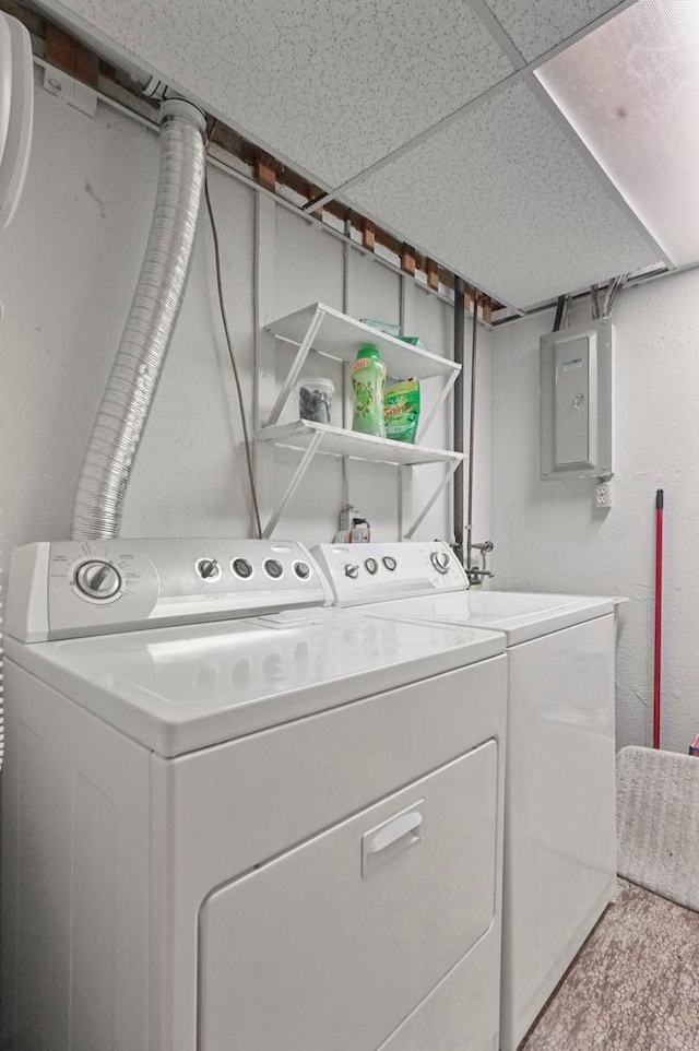 washroom with washer and dryer and electric panel