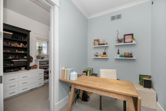 46815 Elizabeth Ln, Decatur, MI 49045 - office featuring ornamental molding, carpet, and baseboards