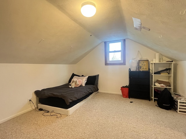 303 Sydelle Ave, Kalamazoo, MI 49006 - carpeted bedroom featuring a textured ceiling and lofted ceiling