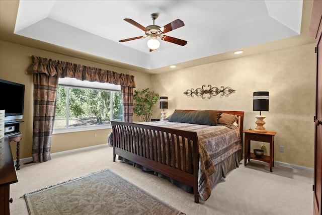 4435 Driftwood Dr, Commerce Twp, MI 48382 - bedroom featuring a tray ceiling, carpet floors, a ceiling fan, and recessed lighting