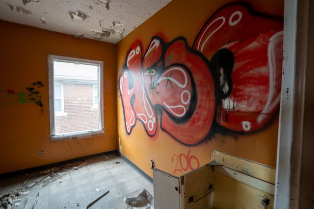 unfurnished room with a textured ceiling