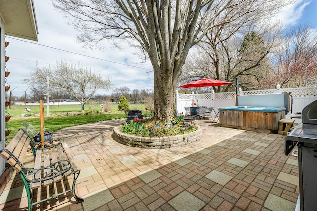 1601 Barbara Ann Dr, Stevensville, MI 49127 - view of patio / terrace with a hot tub and a fenced backyard
