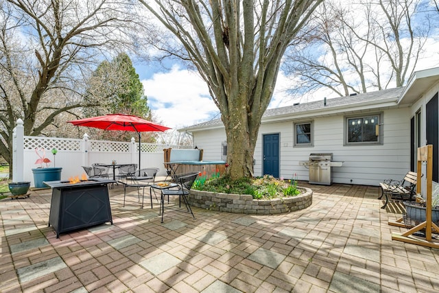 1601 Barbara Ann Dr, Stevensville, MI 49127 - view of patio / terrace featuring fence, a grill, and an outdoor fire pit