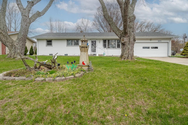 1601 Barbara Ann Dr, Stevensville, MI 49127 - ranch-style home featuring concrete driveway, an attached garage, and a front yard