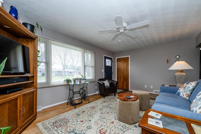 1601 Barbara Ann Dr, Stevensville, MI 49127 - living room featuring visible vents, light wood finished floors, baseboards, and ceiling fan