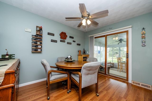 1601 Barbara Ann Dr, Stevensville, MI 49127 - dining space featuring baseboards, visible vents, light wood-style floors, and ceiling fan